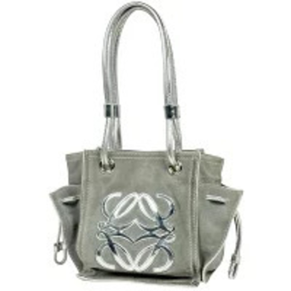Loewe Anagram Tote Bag Shoulder Suede Gray Silver